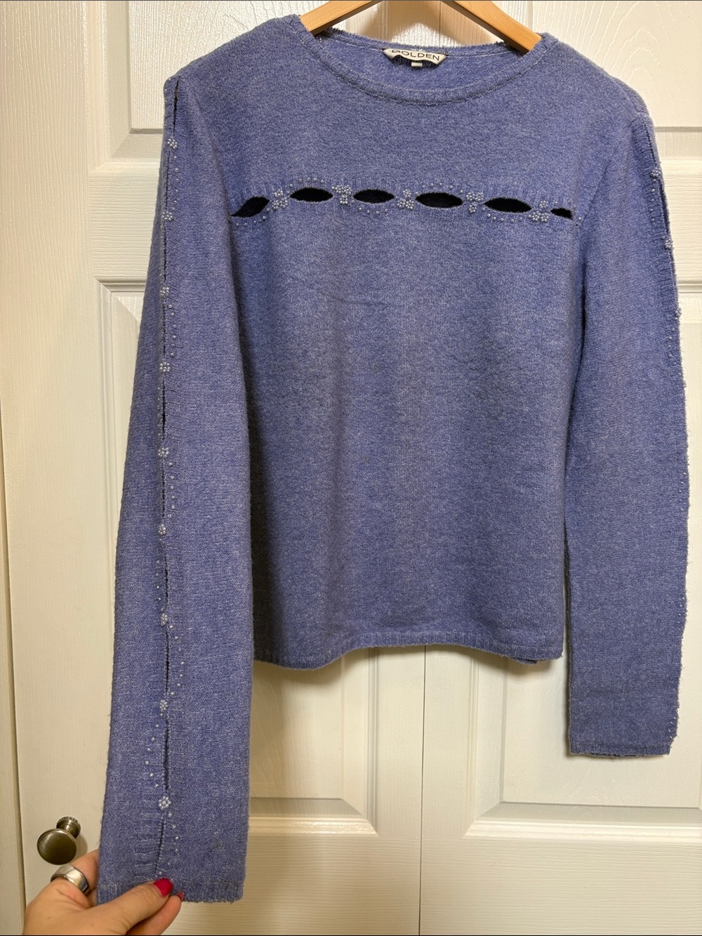 Golden Y2K Lilac Cutout Knit Sweater Beaded Crewneck Size L